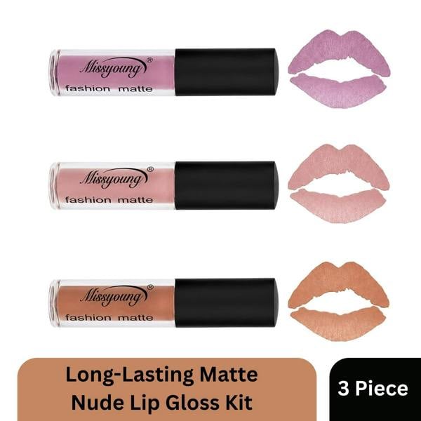 Aquarius Nude Matte Lipstick Set Waterproof Long Lasting Liquid Lip Gloss 3 Shades Kit