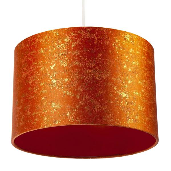 Rustic Orange Jacquard Fabric Lamp Shade with Gold Foil Fleck Accents Image 8