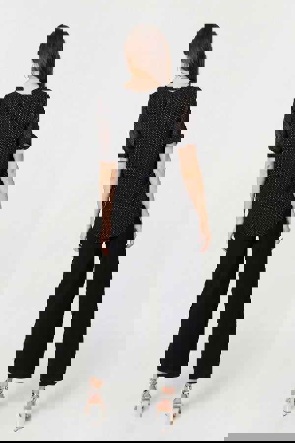 Black | Polka Dot Print Semi Sheer Blouse
