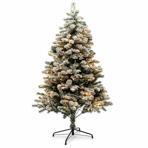 Gr8 Home 7ft Snow Flocked Prelit Artificial Christmas Tree 300 Warm White LED Lights Xmas