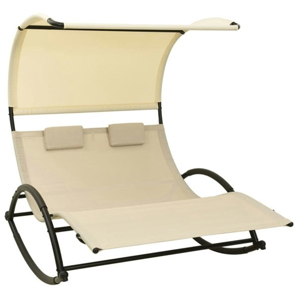 Berkfield Double Sun Lounger with Canopy Textilene Cream