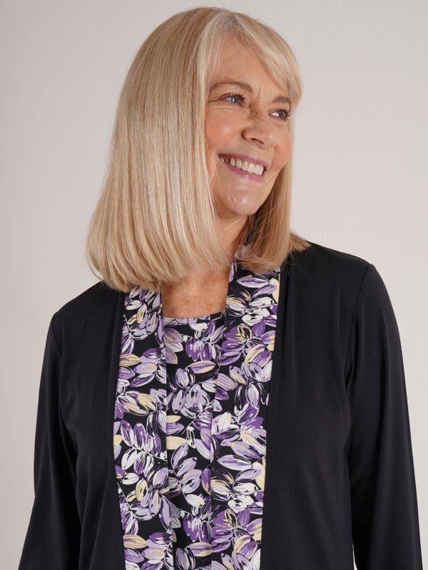 TIGI-Wear Tonal Brushstroke Floral Mock Cardigan Top