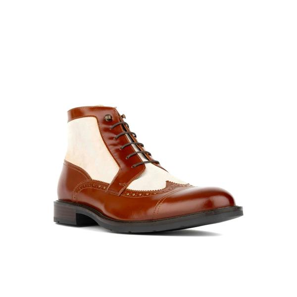 Embassy London Charles - Light Tan & Cream - Men's Toe-Cap Dressy Leather & Suede Boot with Brogue Details