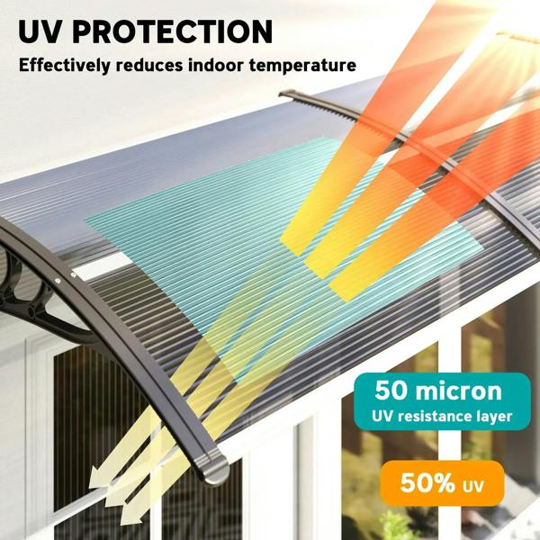 Black front door canopy awning roof panel with ridged polycarbonate texture