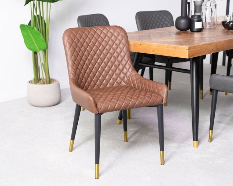 IH Design Tan PU Leather Steel Legs Dining Chairs (Set of 2)