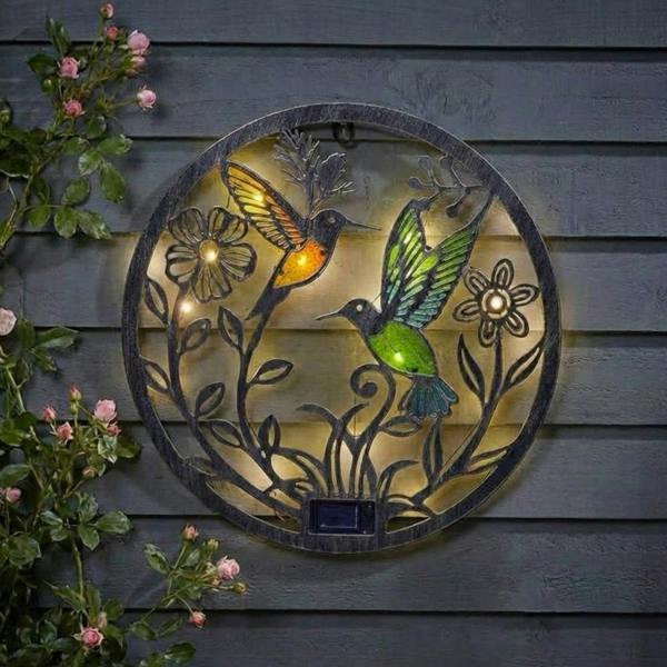 Garden Greatness Lunaria Hummgbird Disc Solar Wall Light