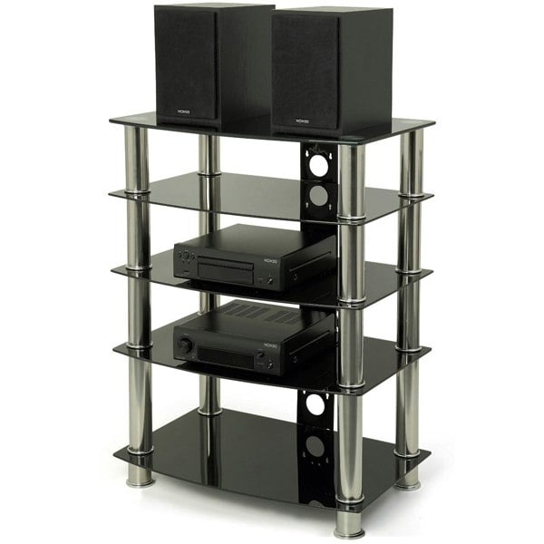 Centurion Supports Galago 5-Shelf Premium Black Glass with Silver Legs AV Rack