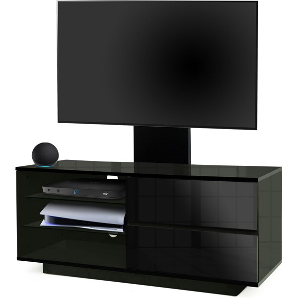 Centurion Supports Gallus Gloss Black with 2-Black Drawers and 2-Shelves 32"-55" LED/LCD/Plasma Cabinet TV Stand with Mounting Arm