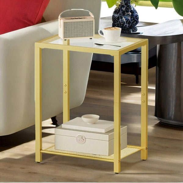 Rafaelo Mobilia Small Coffee Table with Metal Mesh Shelf