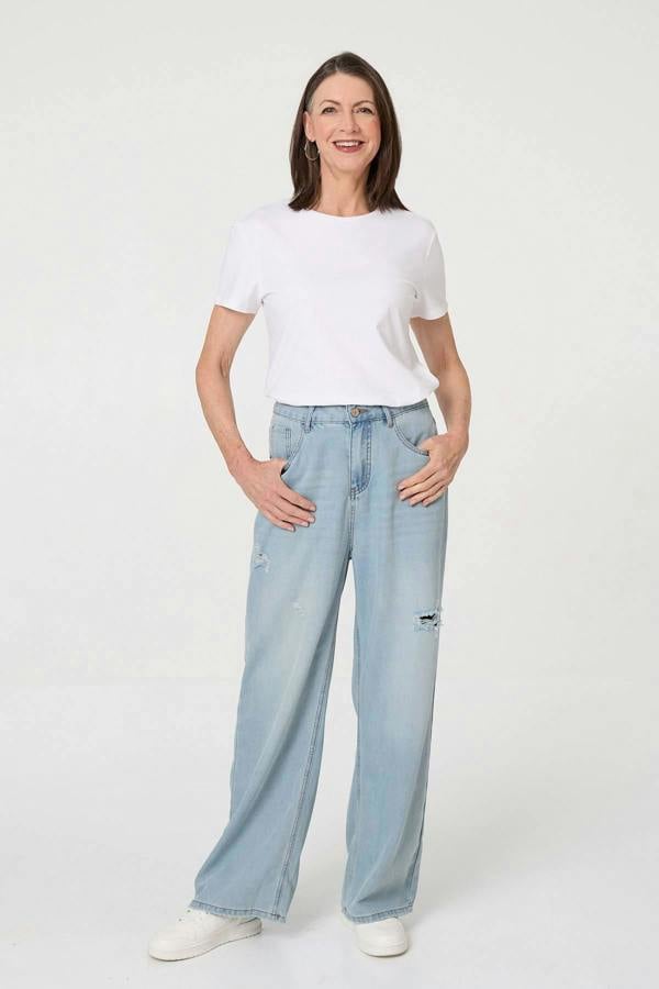 Blue | High Waist Ripped Detail Relaxed Jeans 
