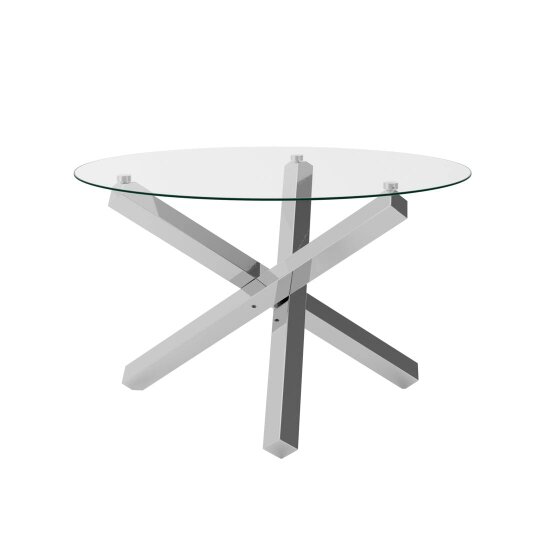 Wyld Haus San Sebastian Clear Glass and Silver Metal Round Dining Table 4 Seater