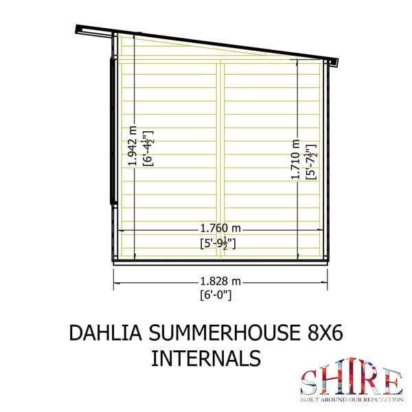 Shire 8x6 Dahlia Pent Summerhouse 12mm Shiplap interlock cladding