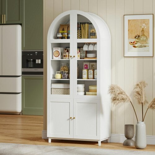 HOMCOM 180cm Tall Kitchen Cupboard, Storage Cabinet, Acrylic Doors, White
