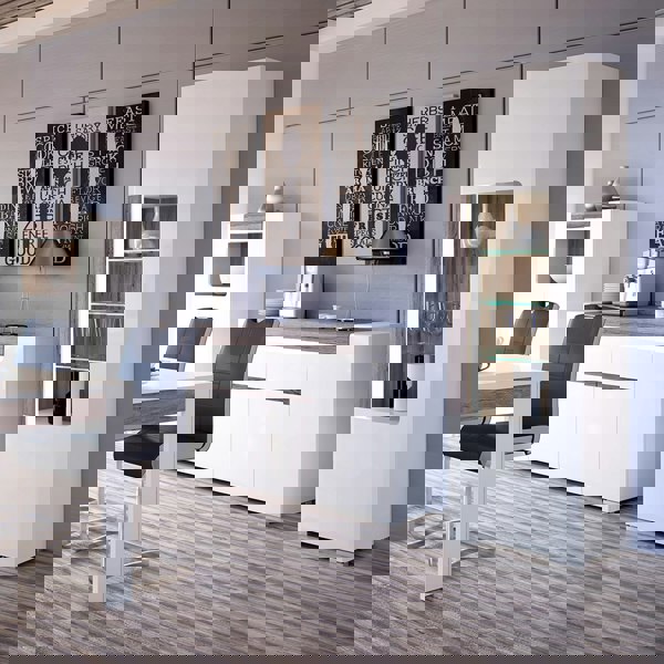 Furniture To Go Toronto Wide 4 Door 2 Drawer Sideboard (inc. Plexi Lighting) In White and Oak