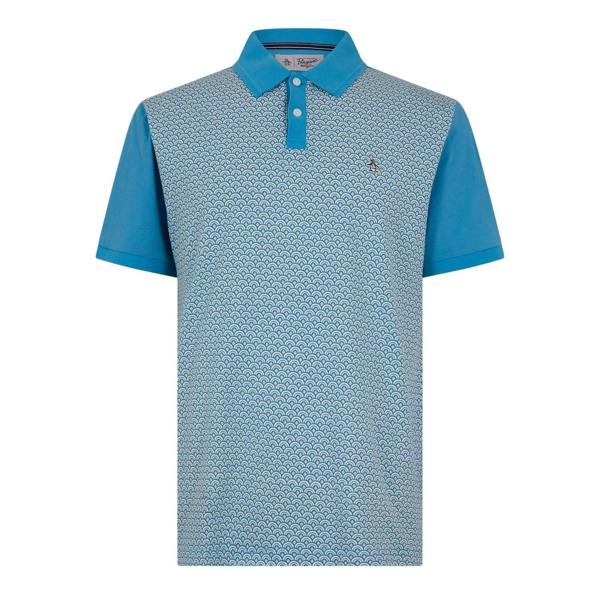 Original Penguin Mens Geometric Regular Short-Sleeved Polo Shirt - Blue Moon - 