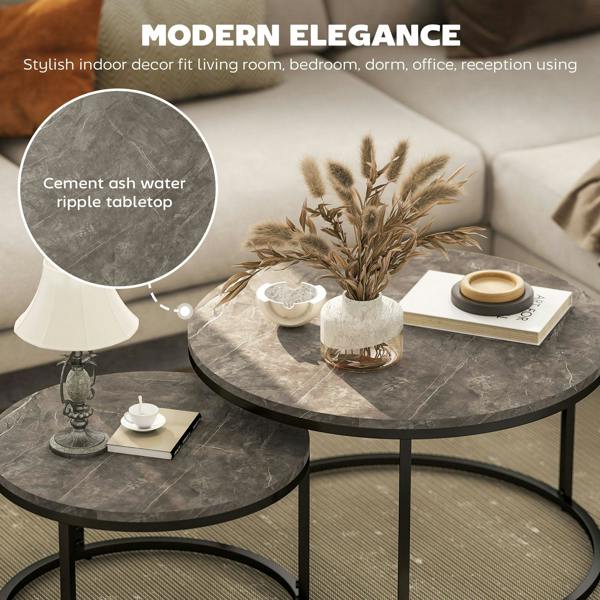 Wyld Haus Reniso Set Of 2 Metal And Wood Marble Effect Industrial Round Nesting Coffee Tables