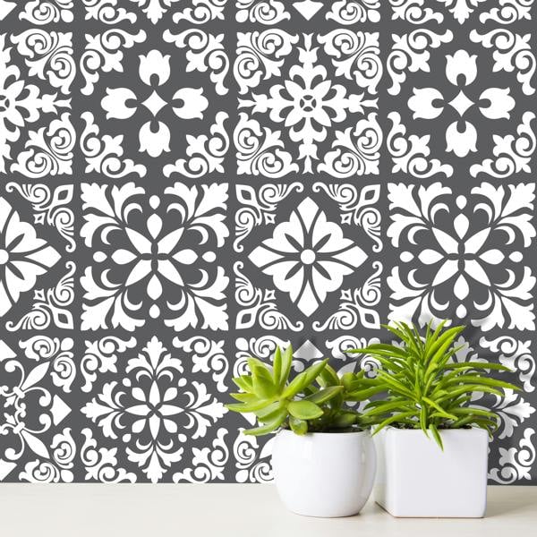 WT1542 - Dark Grey Spanish Renaissance Tiles Wall Stickers - 15 cm x 15 cm - 24 pcs