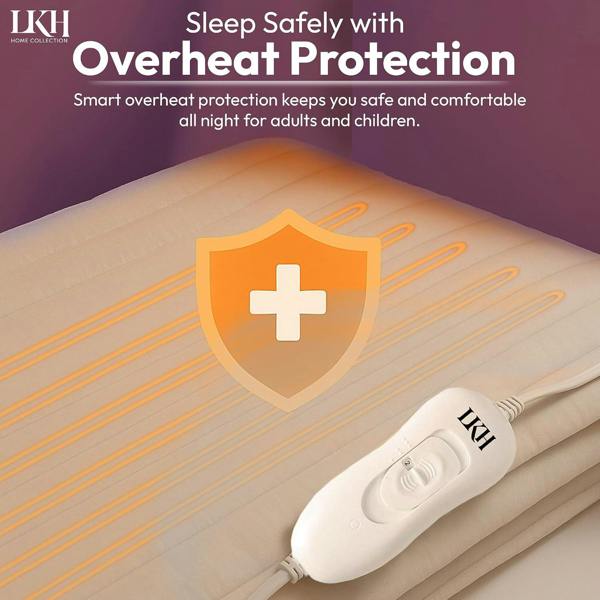LKH HOME COLLECTION Electric Blanket Underblanket with 3 Heat Settings Dual Detachable Controller, Fast Heat-Up & Overheat Protection