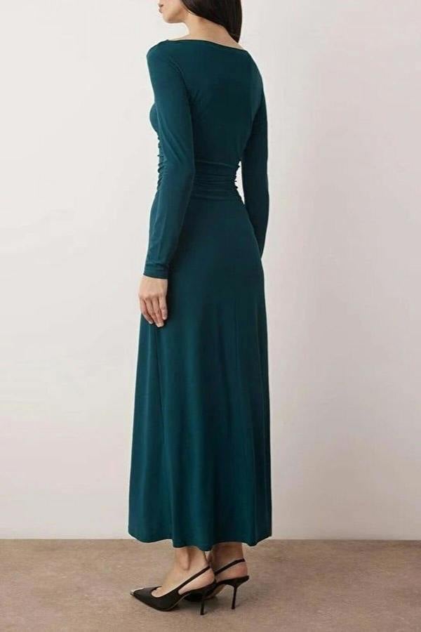 WOVCOR Gathered Detail Stretchy Midi Knit Dress
