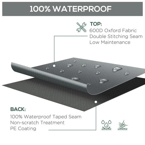 Grey protective cover fabric with water droplets, taped seam detail
