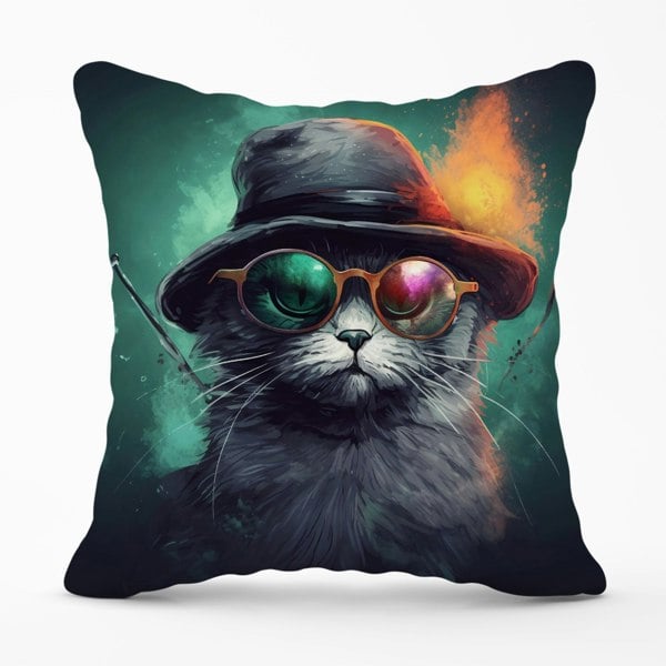 Warren Reed Fiery Cat In A Hat Cushions