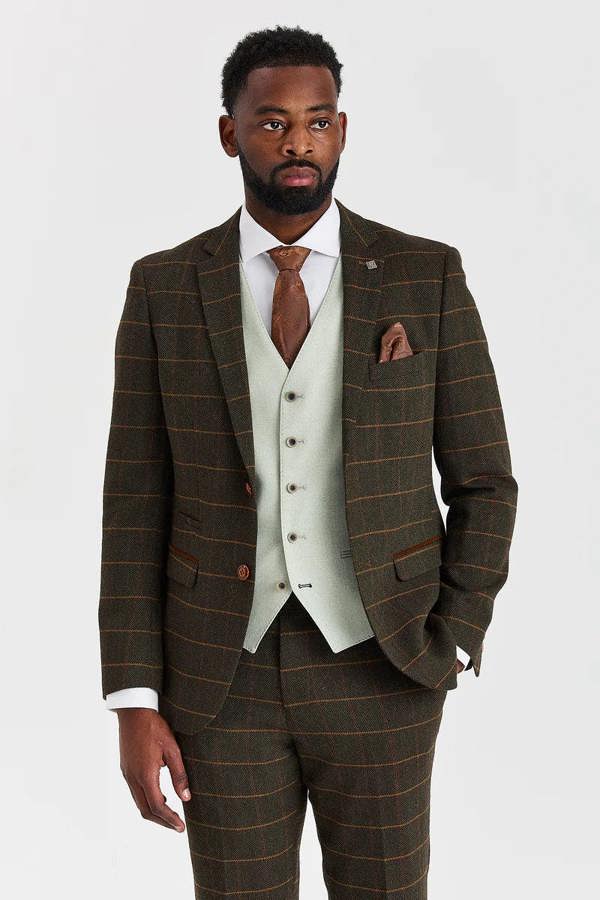 Paul Andrew Harris Green Check Tweed Suit with Belmont Sage Waistcoat