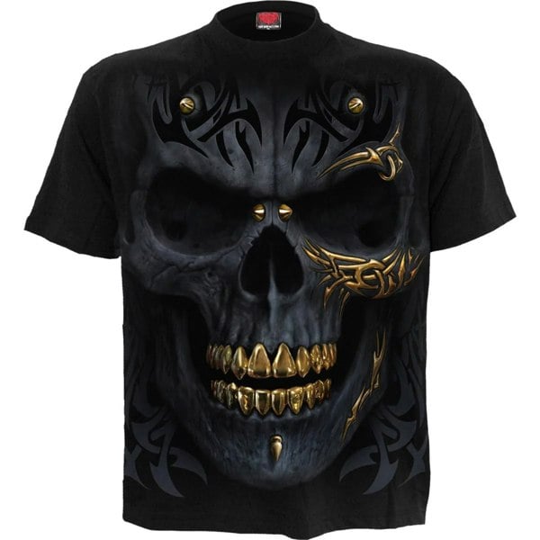 Spiral Direct Unisex Adult Black Gold Skull T-Shirt - Black/Gold