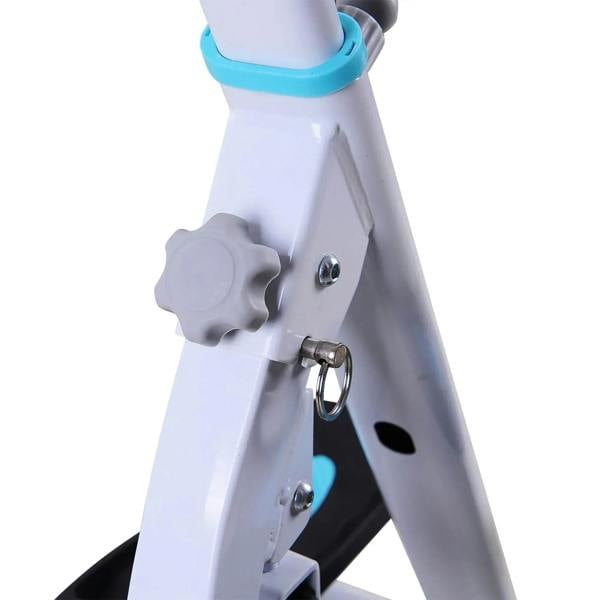 White stepper frame joint with blue collar knob and metal adjustment hardware
