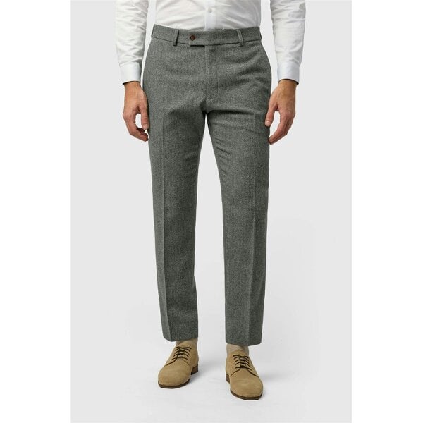 Antique Rogue Slim Fit Dark Grey Herringbone Tweed Trousers