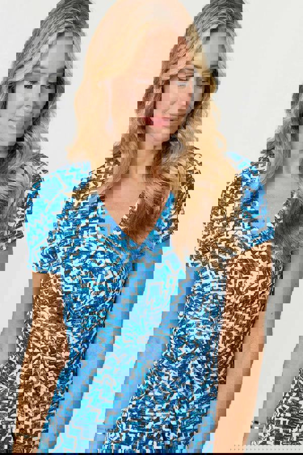 Blue | Geo Print Twist Front Midi Dress
