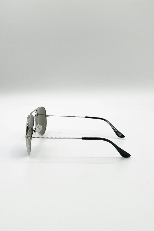 SVNX Kids Aviator Sunglasses Silver Frame With Blue Mirrored Lenses