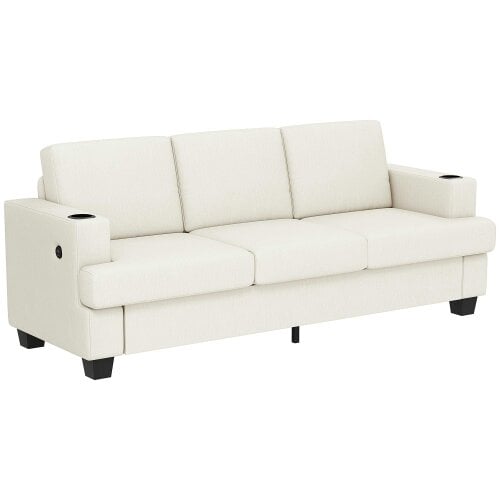 Wyld Haus Suvazi White 3 Seater Sofa With Integrated USB Ports And Cup Holders