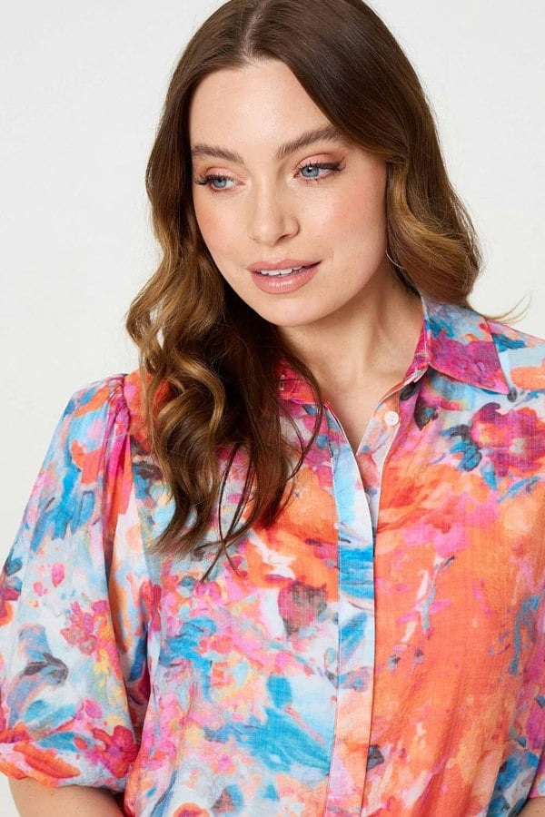 Orange | Abstract Print 1/2 Sleeve Shirt
