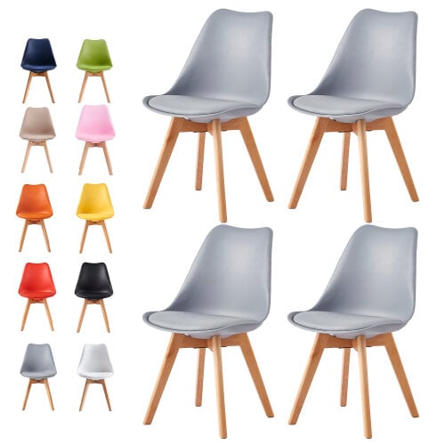 Set of 4 Dining Chairs with Solid Wooden Legs and Seat Cushion Pads Eva