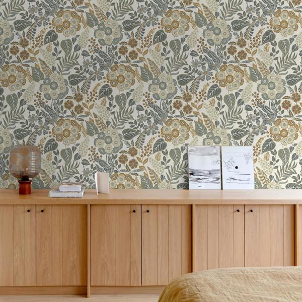 Grandeco Alice Retro Mid Century Floral Textured Wallpaper, Neutral