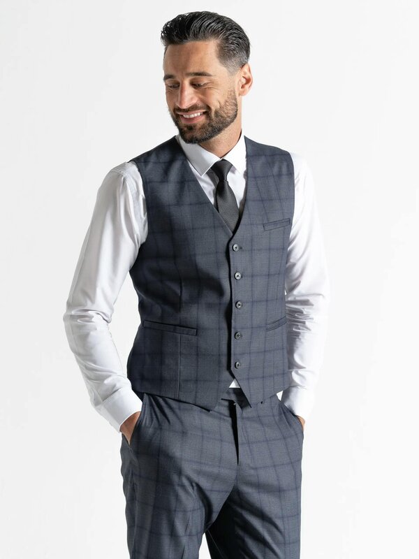 V2 Classic Kensignton Three Piece Suit - Dark Grey with Black Checks