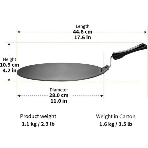 Dyzi 28cm Non-Stick Dosa Tava Roti Chapati Pancake Griddle Pan Black