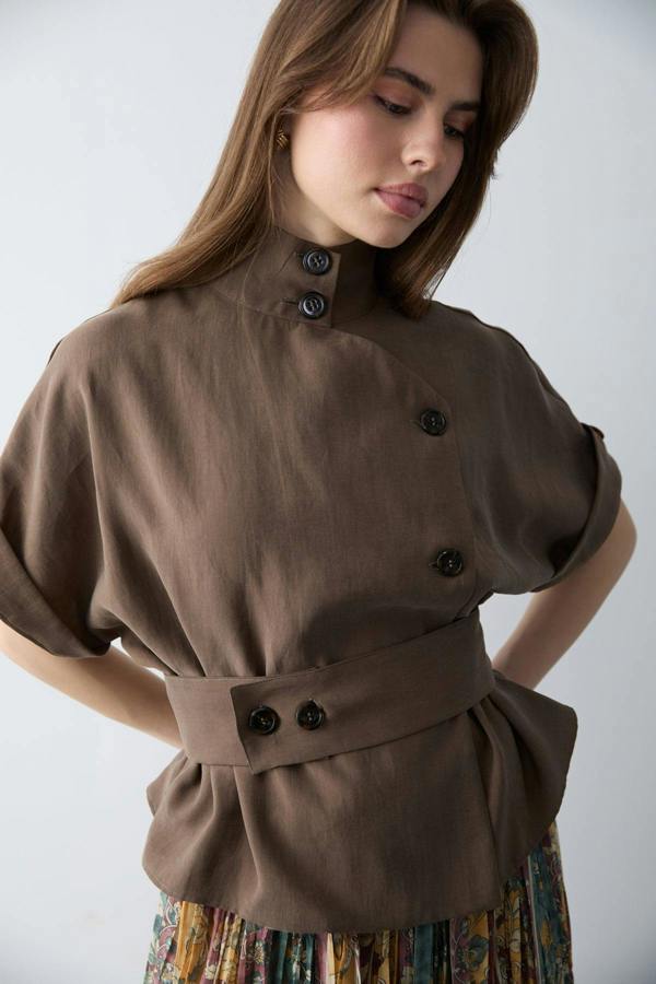 Lyocell Blend Short Sleeve Relaxed Fit Blouse Jacket