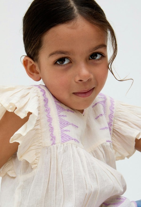 Kids Mariana Flutter Sleeve Embroidered Blouse In Cream - image 3