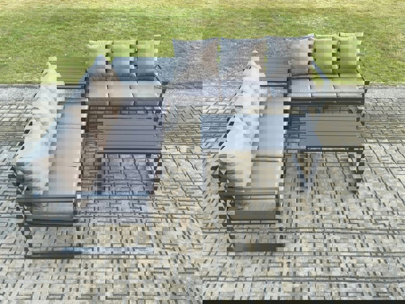 Fimous Aluminium 4 Pieces Outdoor Garden Furniture Lounge Sofa Set with Oblong Coffee Table Side Table Dark Grey