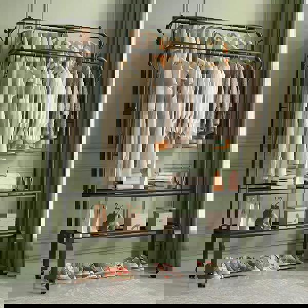 Living and Home 2-Rod Clothes Rack Garment Holder with Wheels