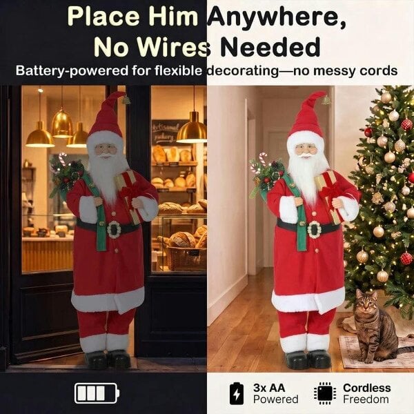 Bobobiy 4ft Singing Dancing Santa Claus, Standing Christmas Animated Santa Figure with Gift and Sack, Sound/Touch Activated