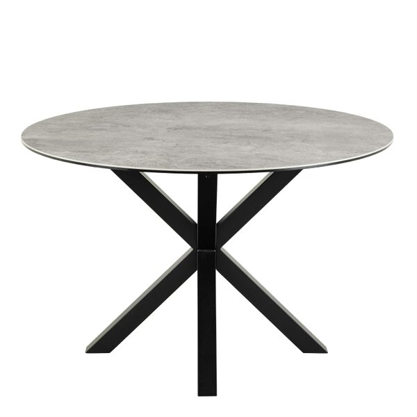 Wyld Haus Perth 119cm Grey Ceramic Round Dining Table Industrial Black Metal Legs