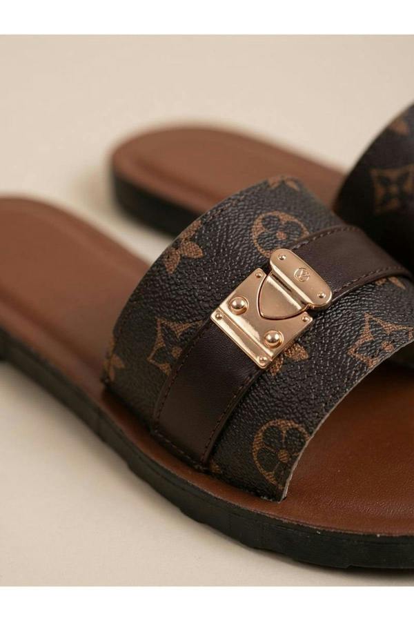 Amber Patterned Slider Sandals - Brown