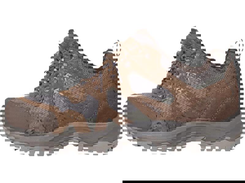 Karrimor Bodmin Low 6 Mens Walking Hiking Trekking Trainers, brown outdoor shoes with mesh and leather overlays, suitable for trekking and hiking activities.