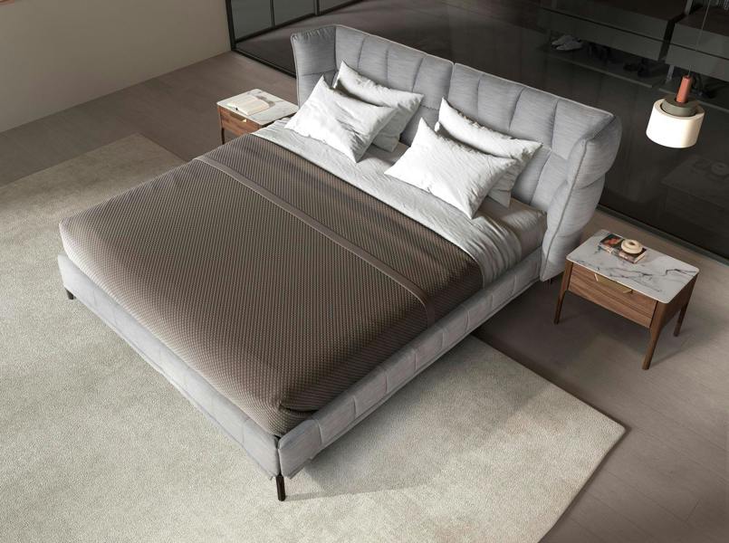 Angel Cerdá Walnut Bedside Table With Imitation Marble Glass Top and Interior Lighting 7038