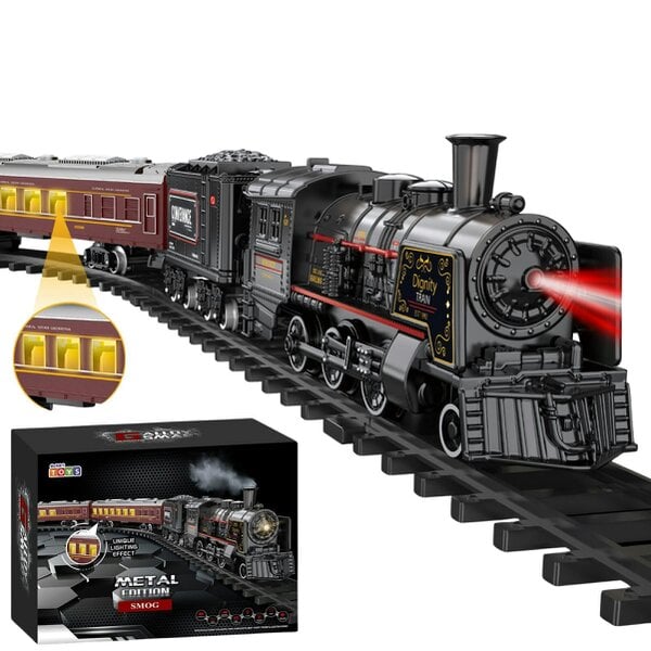 deAO Toys Deluxe Edition Steam Train Set Electric Classic Locomotive Toy with Lights, Real Smoke & Sounds - 3+