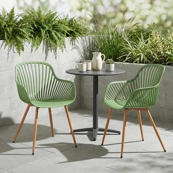 Core Products Pair Of Sunray Bistro Garden Arm Chairs, Moss Green With Wood Effect Legs