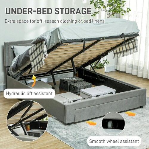 Wyld Haus Dineno 5FT Grey King Size Ottoman Bed Frame With Built In Front Divan Storage Drawer