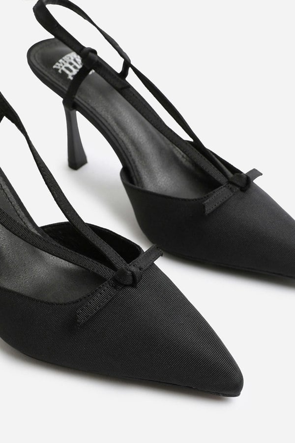 Where's That From Ava Wide Fit High Heel With Pointed Toe and Strap Detail in Black Satin